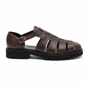 Mens Brown Closed Toe Leather Fisherman Sandals